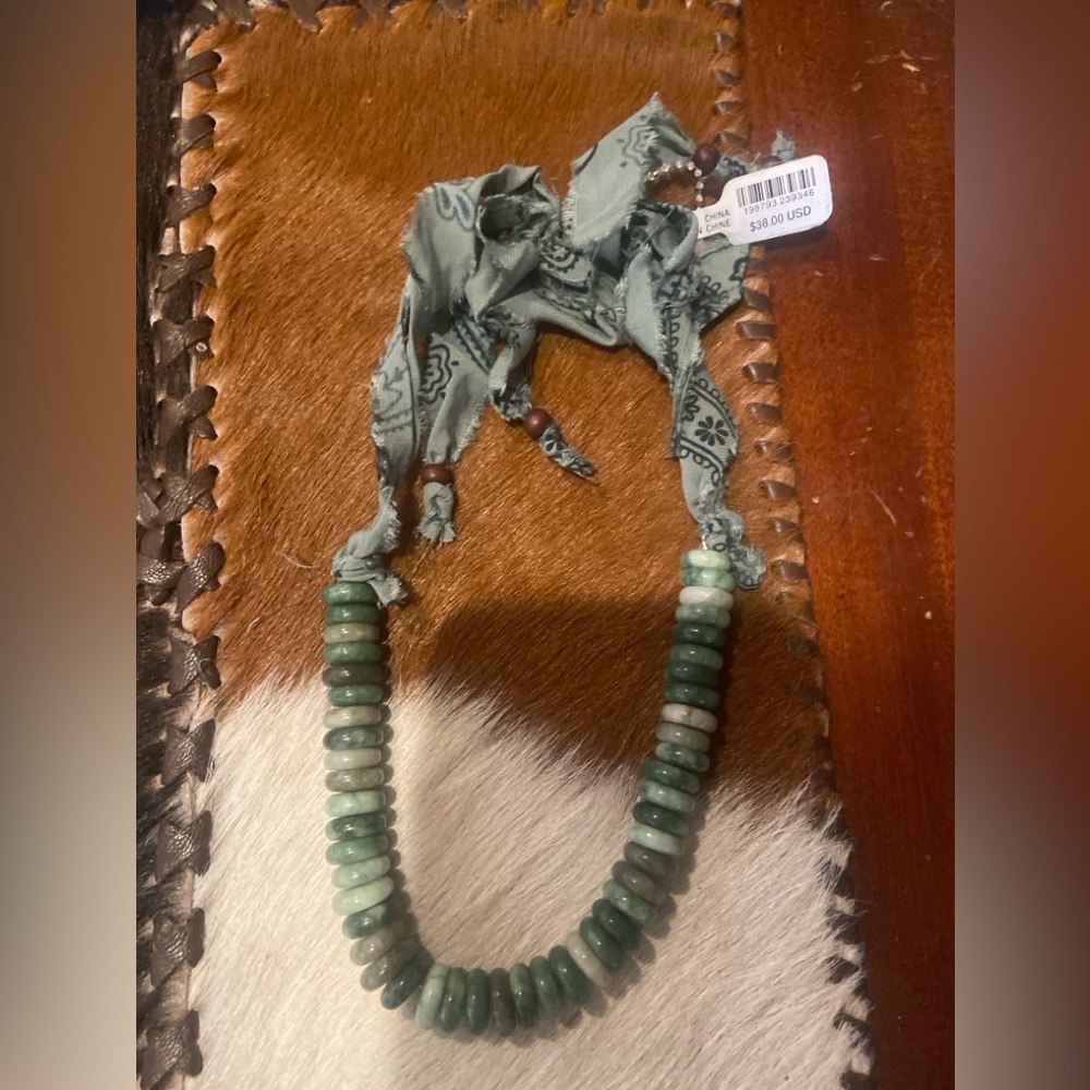 NWT! Free People Green stone Necklace with Bandana Tie